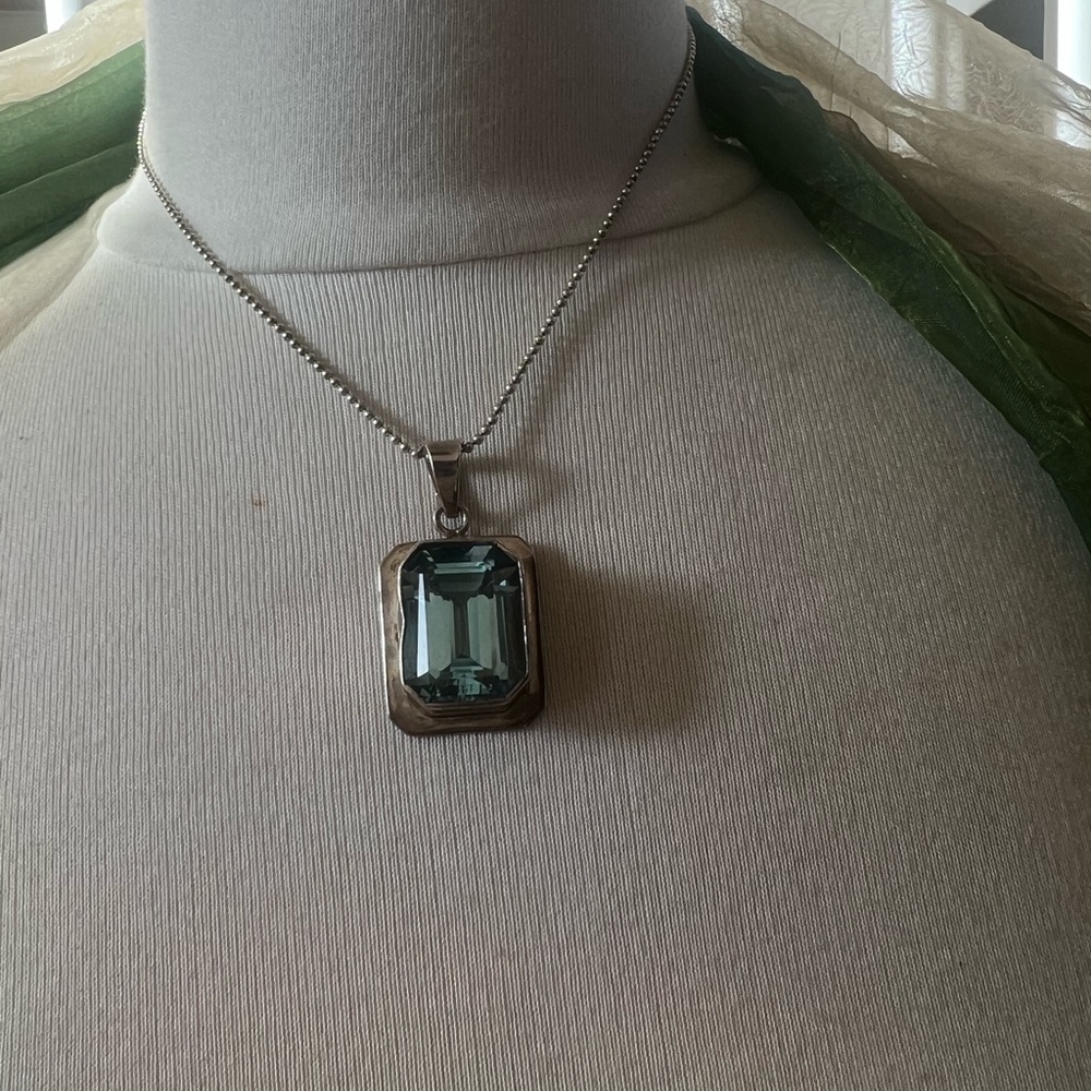 Jewelry Necklace Sterling 926 $39 Metal Small Twisted,golden pendant with aqua.!